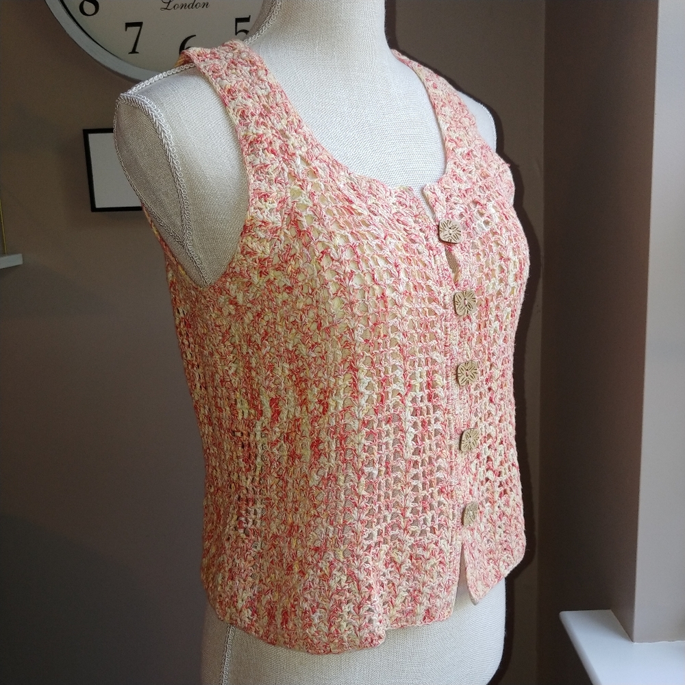 Cot. Crochet Vest WM👍Very Well Done! Wood Buttons